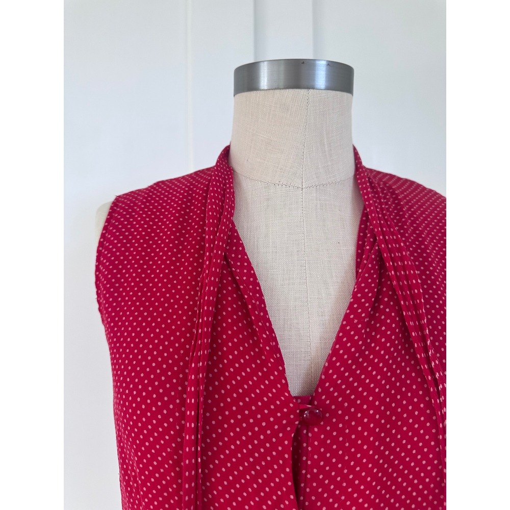 New York City Design Co Vintage 90s Silk Tie Neck Blouse Red Polka Dot Top M - Picture 7 of 8